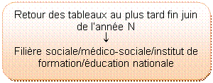 Rectangle à coins arrondis: Retour des tableaux au plus tard fin juin de l’année N
¯
Filière sociale/médico-sociale/institut de formation/éducation nationale

